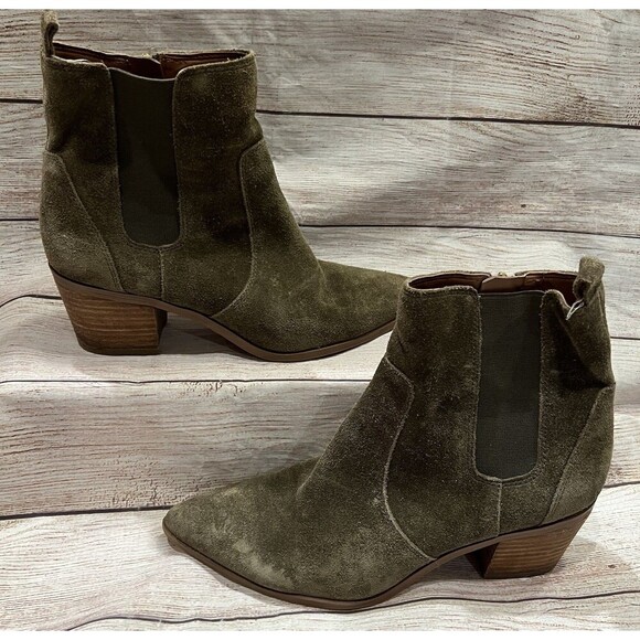 Franco Sarto Shoes - Franco Sarto Sager Suede Chelsea Ankle Boots in Olive Green Size 7
